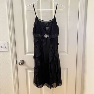 BCBG Maxazria Black Silk V-Neck Empire Dress with Chiffon Girls Size 4 NWT